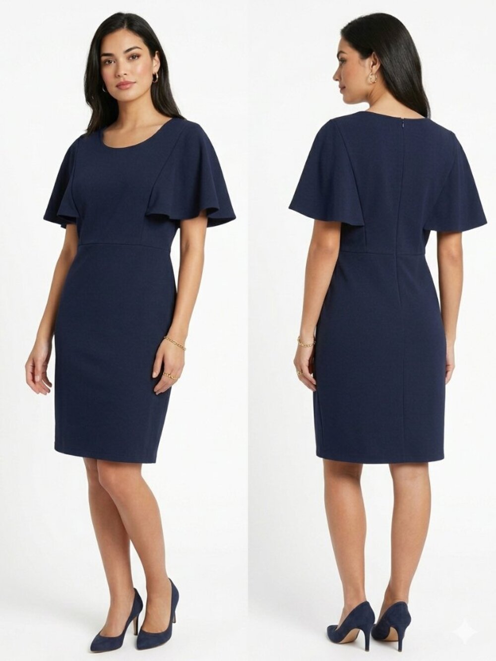 Women's Navy Flutter-Sleeve Sheath Dress Enfocus Studio